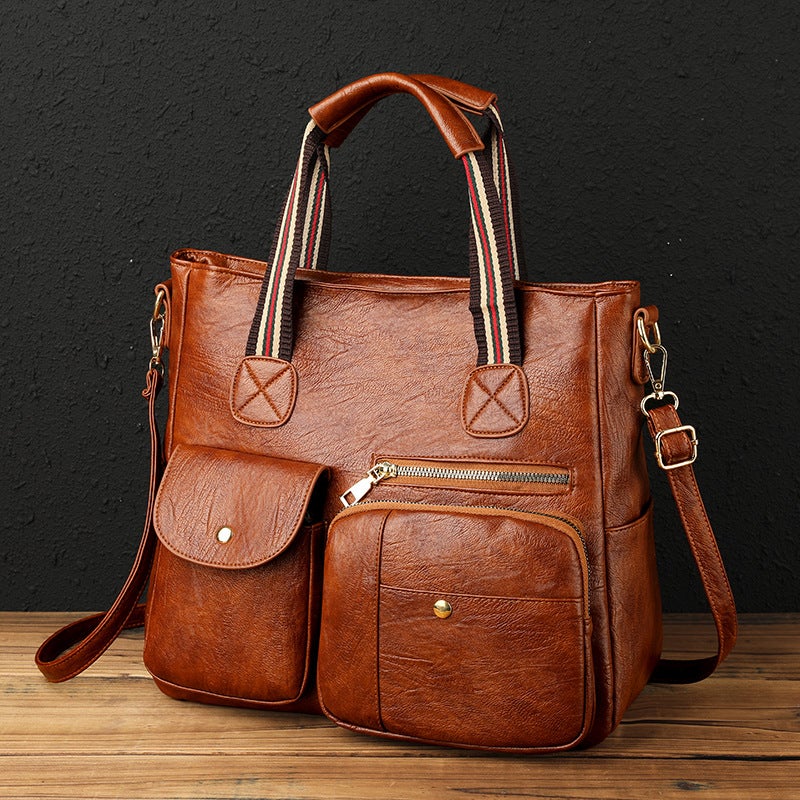 Messenger bag handbag large capacity multi-pocket fashion Europe and the United States new shoulder bag middle-aged mother bag travel black - Image 4