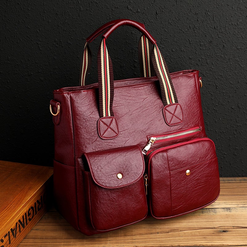 Messenger bag handbag large capacity multi-pocket fashion Europe and the United States new shoulder bag middle-aged mother bag travel black - Image 3