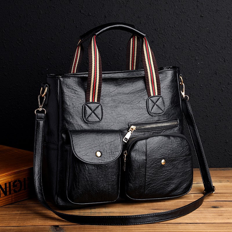 Messenger bag handbag large capacity multi-pocket fashion Europe and the United States new shoulder bag middle-aged mother bag travel black - Image 2