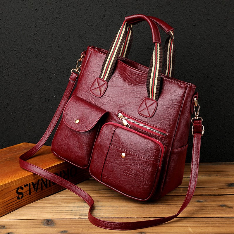 Messenger bag handbag large capacity multi-pocket fashion Europe and the United States new shoulder bag middle-aged mother bag travel black - Image 5