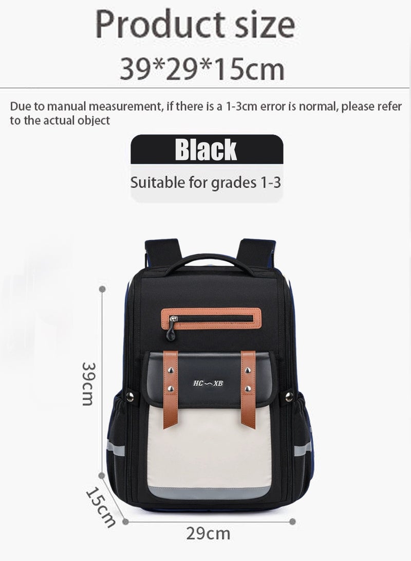 School Backpack for Boys & Girls – Lightweight Waterproof Book Bag with Multi-Compartment Large Capacity, Ergonomic Back Support, Reflective Safety Strips – Ideal for Elementary & Middle School, Travel, Outdoor Activities(Black)  - Image 2