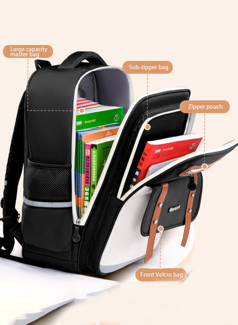 School Backpack for Boys & Girls – Lightweight Waterproof Book Bag with Multi-Compartment Large Capacity, Ergonomic Back Support, Reflective Safety Strips – Ideal for Elementary & Middle School, Travel, Outdoor Activities(Black)  - Image 3