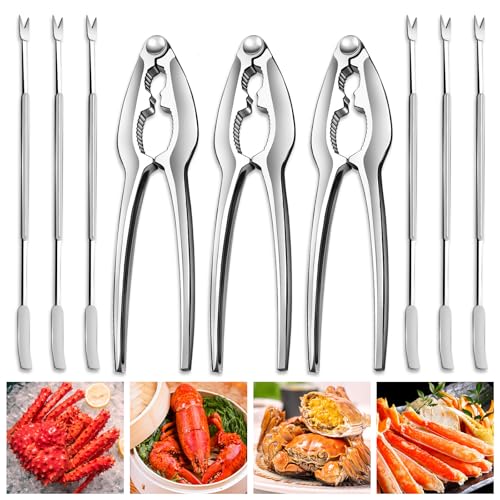 Vicsamer 9 PCS Lobster Crackers and Picks Set, Stainless Steel Crab Leg Tools, including 3 Lobster Cracker and 6 Forks, Heavy Duty Shellfish Nut Cracker Set, Seafood Tools for King Crab Legs Shellfish Claw - Image 1