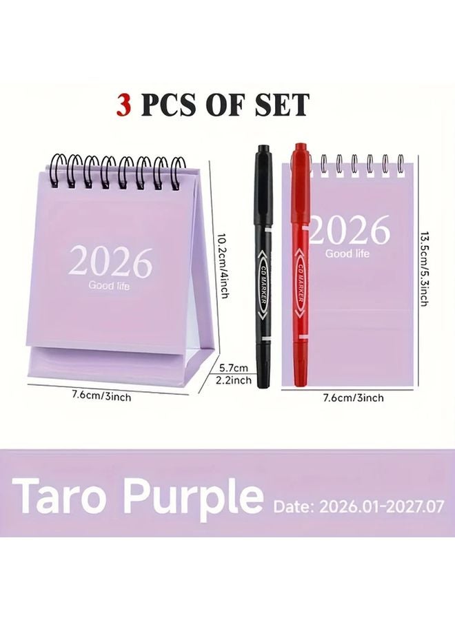 مجموعة تقويم مكتبي أرجواني مع علامات ذات طرف مزدوج أسود وأحمر - Image 1