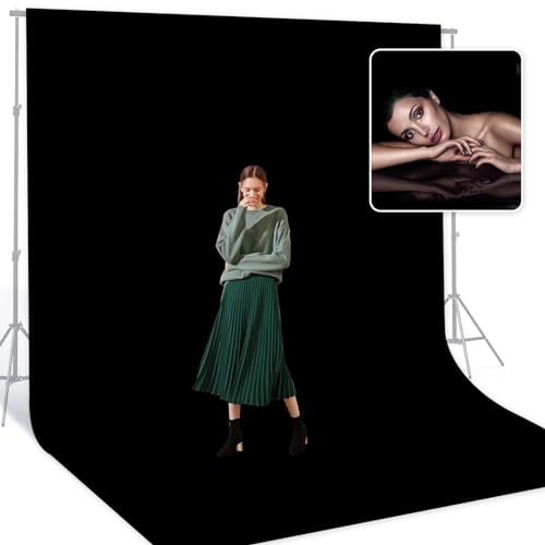 BEIYANG Black 10 x 20 Ft Large Photography Backdrop Screen, Black Non-Reflective Fabric Wrinkle Resistance Photo Background for Photoshoot, Zoom Meeting, Game Live Steaming - Image 1