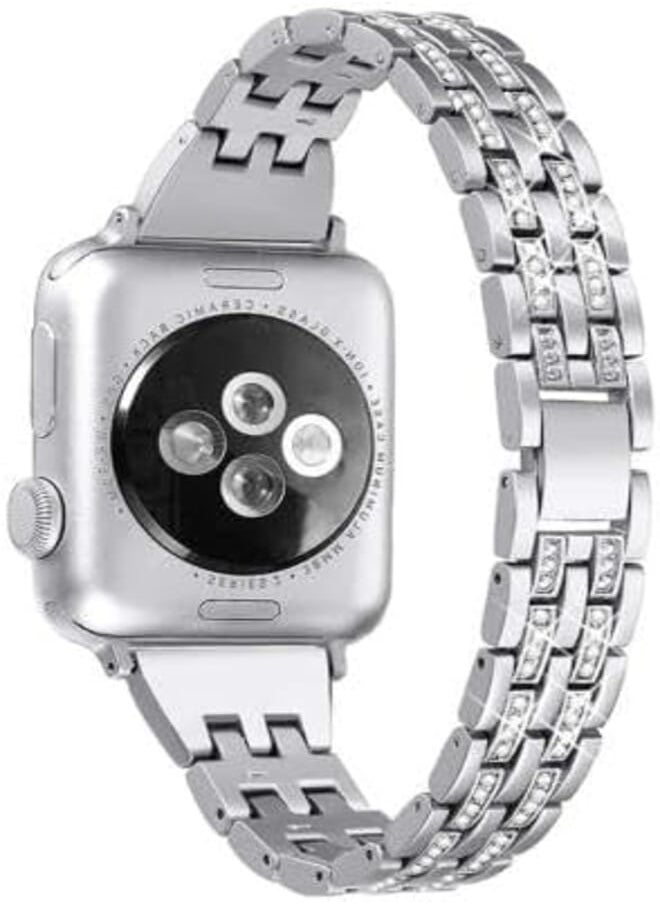 Next Next Store Women Rhinestone Stainless Steel Watch Band Compatible with iWatch Series 1/2/3/4/5/6/7/8/9/Ultra/2/SE,42/44/45/49,Fashion and Attractive.(Silver) 