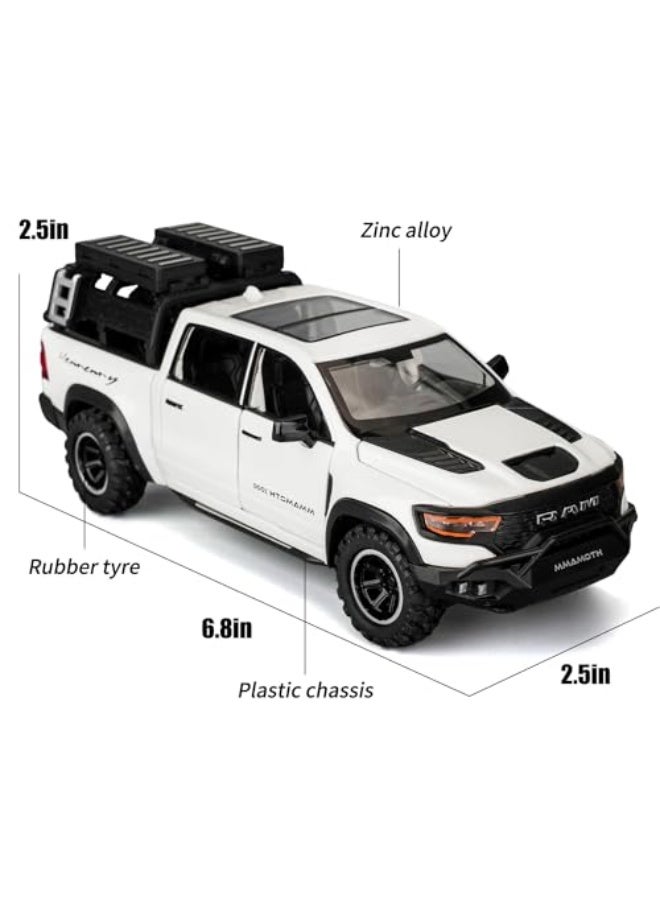 دودج سيارة نموذج بيك أب دودج رام مامنث، لعبة سيارة معدنية قابلة للسحب مع صوت وضوء للأطفال، هدية للأولاد والبنات (أبيض) - Image 2