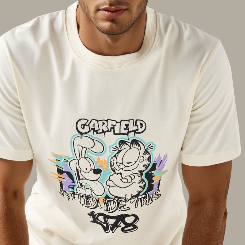 Splash FAV Garfield Print Crew Neck T-shirt with Short Sleeves - Image 4