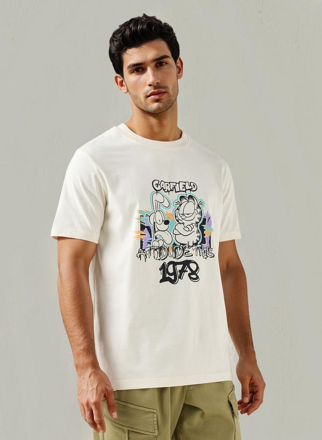 Splash FAV Garfield Print Crew Neck T-shirt with Short Sleeves - Image 1