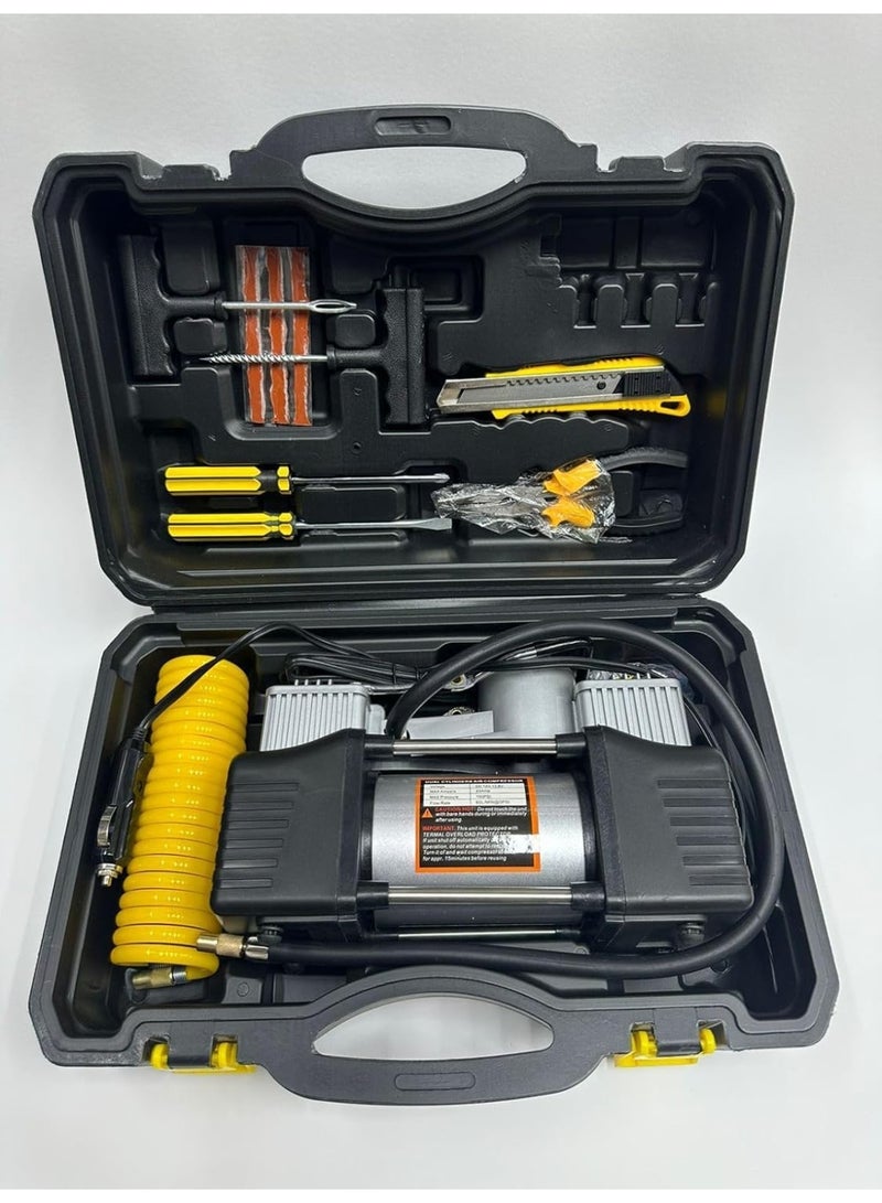 SHEZA STAR Portable Air Compressor Kit with Tools, 12 Volts, Heavy Duty Metal Construction, Storage Case Included - Image 1