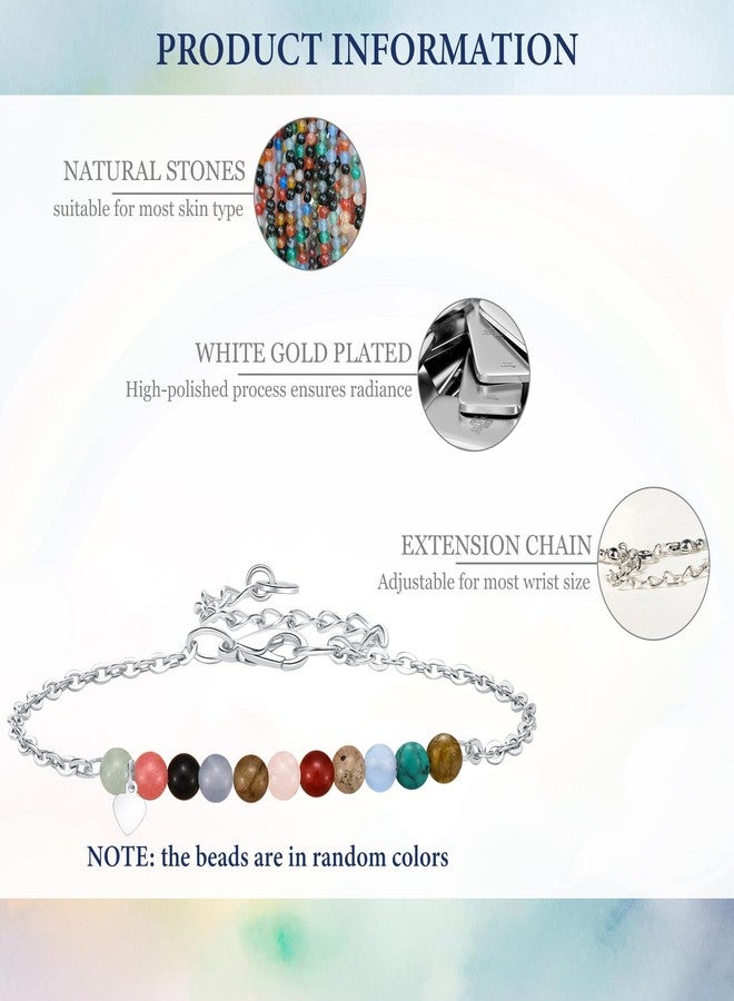 Sfoni 11th Birthday Gifts for Her, Small Natural Stone Beaded Bracelet Adjustable Heart Charm Bracelet for Daughter Granddaughter Sister Niece Friend on Birthday Graduation with Message Card Gift Box - Image 2