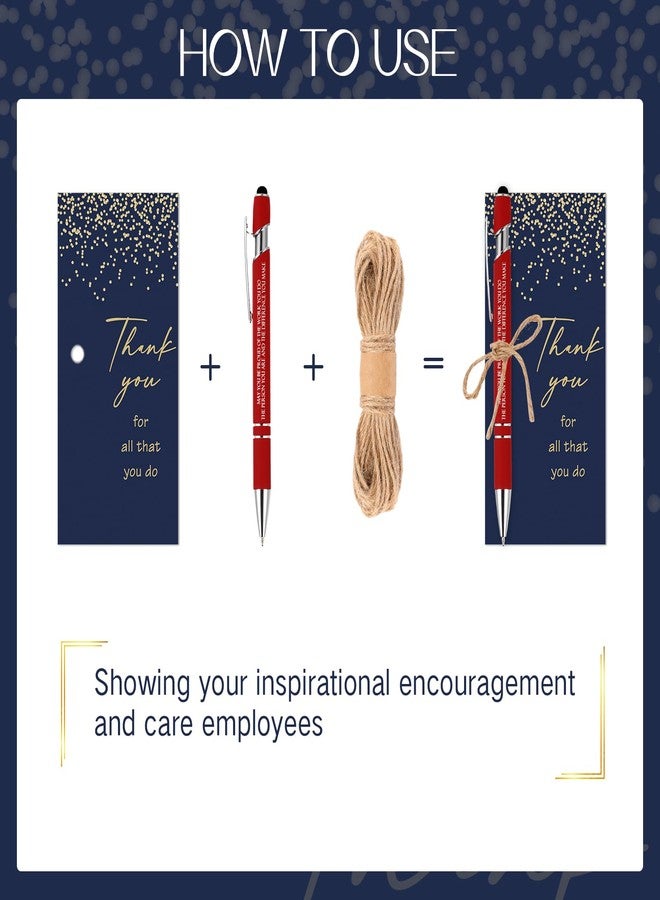 Qilery 24 Set Employee Appreciation Pens Gift Black Ink Metal Inspirational Ballpoint Pen with Stylus Tip Colorful Motivational Quote with Thank You Card Rope for Coworker Social Worker Women Teacher - Image 4