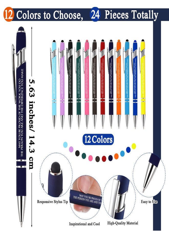 Qilery 24 Set Employee Appreciation Pens Gift Black Ink Metal Inspirational Ballpoint Pen with Stylus Tip Colorful Motivational Quote with Thank You Card Rope for Coworker Social Worker Women Teacher - Image 2