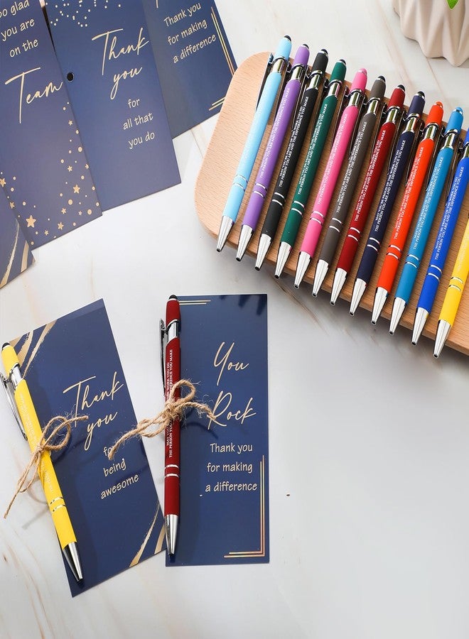 Qilery 24 Set Employee Appreciation Pens Gift Black Ink Metal Inspirational Ballpoint Pen with Stylus Tip Colorful Motivational Quote with Thank You Card Rope for Coworker Social Worker Women Teacher - Image 5