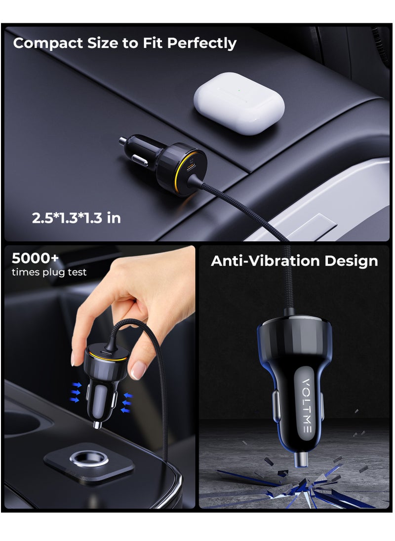 VOLTME Dual USB-C Car Charger PD 57W, Fast Charging with Built-in (4ft) Lightning Cable for iPhone 14/13/12/11 Series, USB-C PD Port Charger for MacBook Air, iPhone 16 Pro/16 Pro Max, iPhone 15 Series, Galaxy S24/S23/S22/S21, iPad Pro 6/Air 5, and More  - Image 4