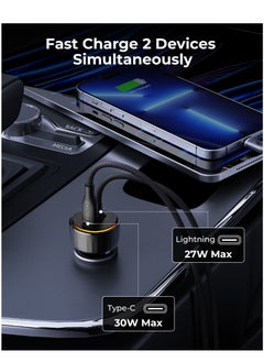 فولتمي شاحن سيارة مزدوج USB-C PD 57 وات، شحن سريع مع كابل Lightning مدمج (4 أقدام) لسلسلة iPhone 14/13/12/11، شاحن بمنفذ USB-C PD لجهاز MacBook Air، iPhone 16 Pro/16 Pro Max، iPhone 15 Series، Galaxy S24/S23/S22/S21، iPad Pro 6/Air 5، والمزيد  - Image 5