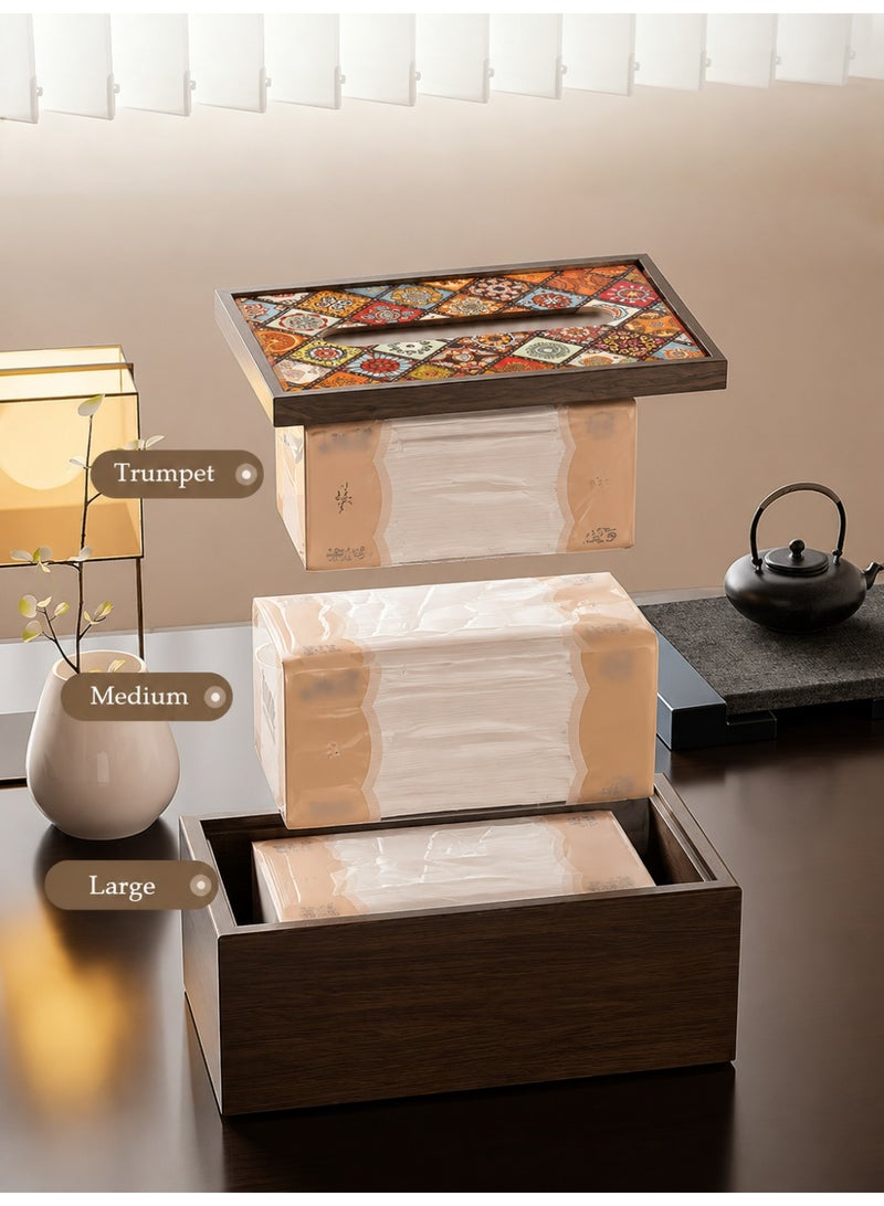 Sarayka Wood Tissue Box Cover Bohemian-style tissue box Modern Tissue Box, Decorative Paper Box, Napkin Holder, Tissue Box Dispenser Box for Facial Tissue, Napkins, Dryer Sheets, Facial Tissue Holder for Bathroom, Countertop, Kitchen, Bedroom Dresser and Office Room - Image 3
