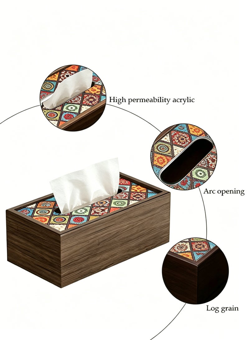 Sarayka Wood Tissue Box Cover Bohemian-style tissue box Modern Tissue Box, Decorative Paper Box, Napkin Holder, Tissue Box Dispenser Box for Facial Tissue, Napkins, Dryer Sheets, Facial Tissue Holder for Bathroom, Countertop, Kitchen, Bedroom Dresser and Office Room - Image 2