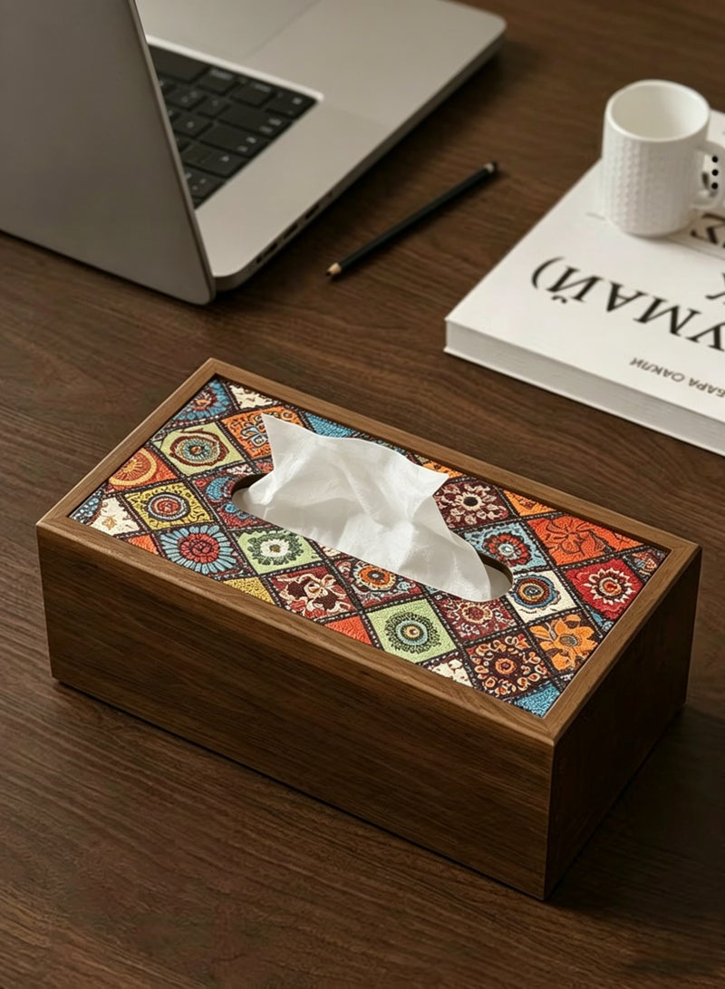 Sarayka Wood Tissue Box Cover Bohemian-style tissue box Modern Tissue Box, Decorative Paper Box, Napkin Holder, Tissue Box Dispenser Box for Facial Tissue, Napkins, Dryer Sheets, Facial Tissue Holder for Bathroom, Countertop, Kitchen, Bedroom Dresser and Office Room - Image 5