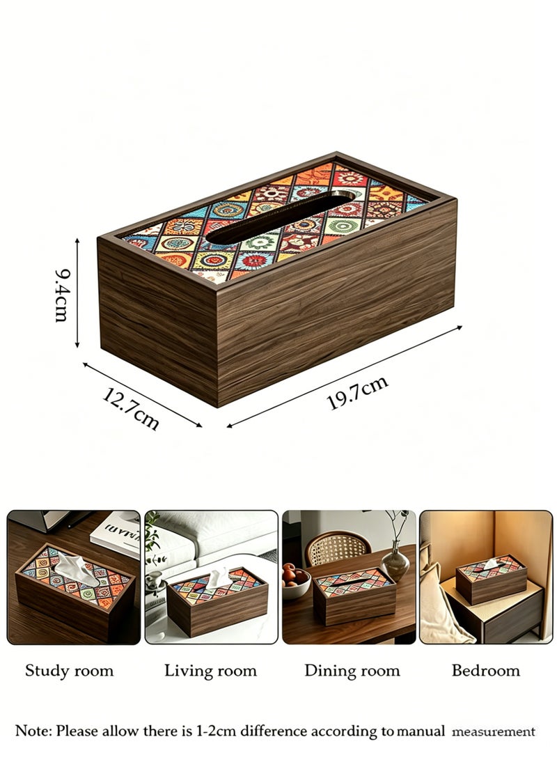 Sarayka Wood Tissue Box Cover Bohemian-style tissue box Modern Tissue Box, Decorative Paper Box, Napkin Holder, Tissue Box Dispenser Box for Facial Tissue, Napkins, Dryer Sheets, Facial Tissue Holder for Bathroom, Countertop, Kitchen, Bedroom Dresser and Office Room - Image 4