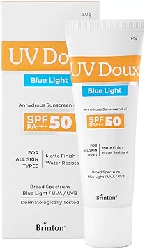 Brinton جل واقي من الشمس برينتون يو في دوكس بلون أزرق مع تلوين SPF 50 PA حماية واسعة الطيف من الضوء الأزرق UVA/UVB لمسة نهائية غير لامعة مقاوم للعرق مقاوم للماء للجنسين لجميع أنواع البشرة 50 جرام - Image 1