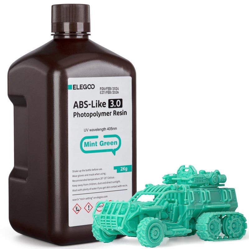 ELEGOO راتنج 3D طابعة ELEGOO ABS-Like 3.0، راتنج فوتوبوليمر 405nm UV-Curing لطباعة 3D مع قوة ومتانة، دقة عالية، لزوجة منخفضة، أخضر نعناع 2000g - Image 1
