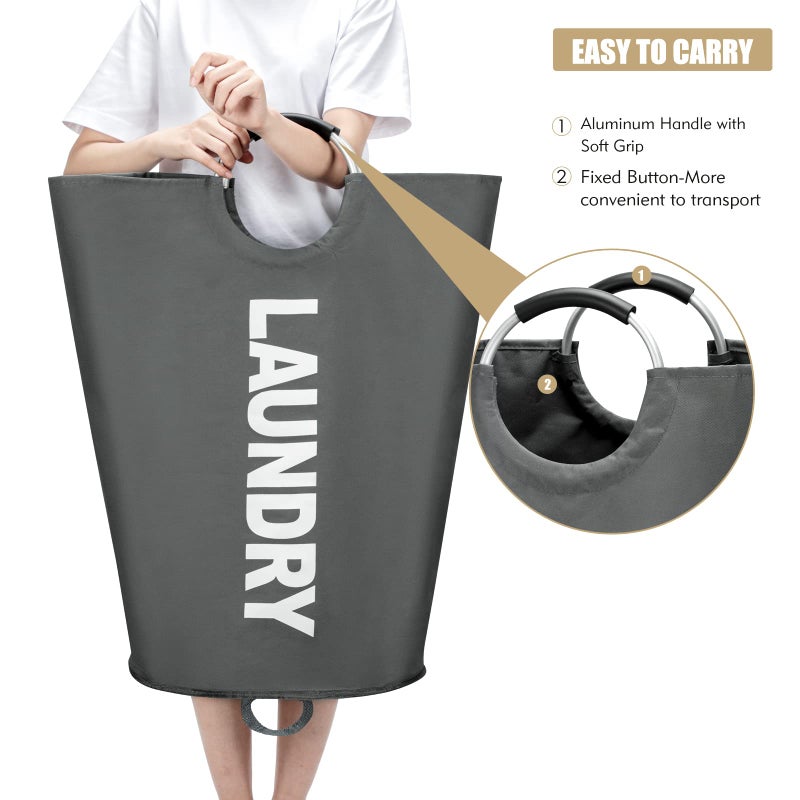Maxsilan 90L Large Laundry Basket, Freestanding Tall Clothes Hamper, Collapsible Laundry Bag, Dark Grey - Image 5