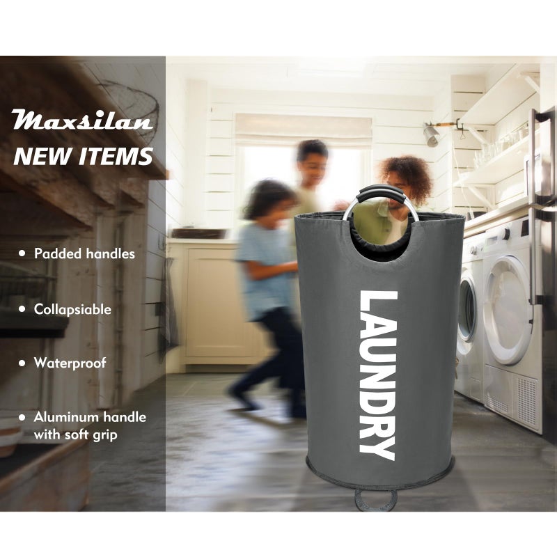 Maxsilan 90L Large Laundry Basket, Freestanding Tall Clothes Hamper, Collapsible Laundry Bag, Dark Grey - Image 2
