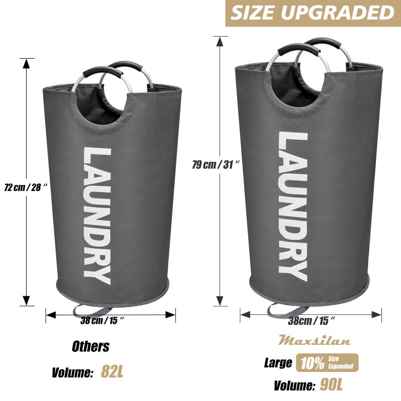 Maxsilan 90L Large Laundry Basket, Freestanding Tall Clothes Hamper, Collapsible Laundry Bag, Dark Grey - Image 3