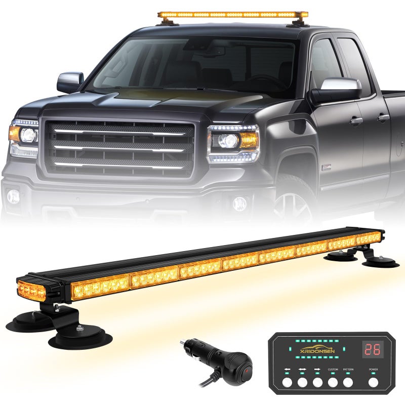 XRIDONSEN 37 104 LED Roof Top Strobe Light Bar Amber Traffic Advisor Lights Double Side Emergency Warning Safety Flashing wMagnetic Mount for Construction Vehicles PlowTow Trucks Pickup Wrecker