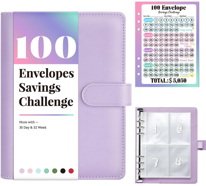 Sooez 100 Envelopes Money Saving Challenge, Savings Challenges Book with Envelopes & Challenge Tracker, Motivational Process to Save $5050, Money Saving Binder 100 Pocket Pre-numbered, Christmas Gifts - Image 1