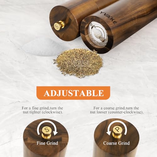 Yvake Wooden Salt and Pepper Grinder Set,8 Inch Manual Salt and Pepper Mill, Adjustable Coarseness and Refillable,Acacia Wood Pepper Grinder for your kitchen[Set of 2] - Image 3