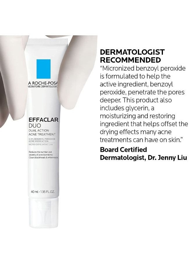 LA ROCHE-POSAY - Effaclar duo dual Action Acne Spot Treatment Cream with Benzoyl Peroxide Acne Treatment, Blemish Cream for Acne and Blackheads, Safe For Sensitive Skin, 1.35 Fl Oz (Pack of 1) - Image 1