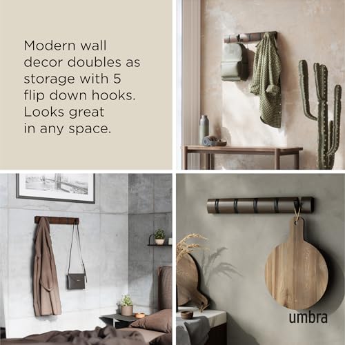 Umbra Flip Wall-Mounted Coat Rack Rail Hook for Hats, Jackets, Bags and More – Modern, Space-Saving Storage Organizer for Entryway, Mudroom, Closet, Bathroom, Bedroom, Kids Room, or Nursery, 5 Hooks, - Image 4