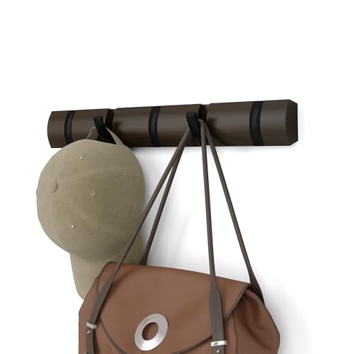 Umbra Flip Wall-Mounted Coat Rack Rail Hook for Hats, Jackets, Bags and More – Modern, Space-Saving Storage Organizer for Entryway, Mudroom, Closet, Bathroom, Bedroom, Kids Room, or Nursery, 5 Hooks, - Image 1