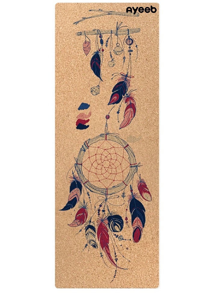 Ayeeb Portable Foldable Yoga Travel Mat 1MM,100% Natural Portugal Cork Surface Eco-friendly Antimicrobial, Non-slip Rubber Reverse, Versatile use for Gym Pilates Fitness Workout Meditation Beach Swimming Pool Carpet floor, Best Gift to friends and families, Full Color Laser Pattern(Dream Catcher)  - Image 2