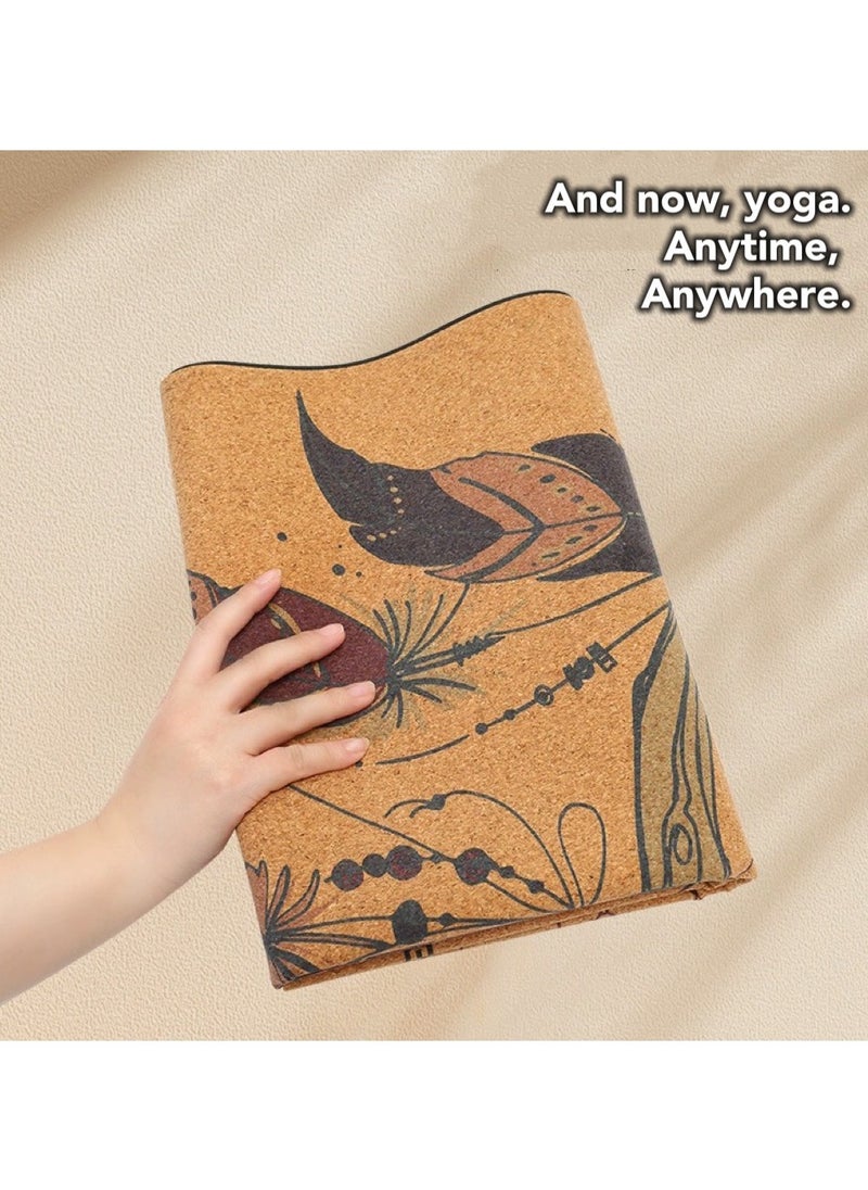 Ayeeb Portable Foldable Yoga Travel Mat 1MM,100% Natural Portugal Cork Surface Eco-friendly Antimicrobial, Non-slip Rubber Reverse, Versatile use for Gym Pilates Fitness Workout Meditation Beach Swimming Pool Carpet floor, Best Gift to friends and families, Full Color Laser Pattern(Dream Catcher)  - Image 3