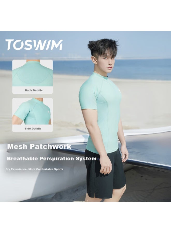 Toswim Men's Swimwear Surfing Suit Short Sleeve Sun Protection Quick-dry Water-ready Single Top, Oasis Green 4XL - Image 4