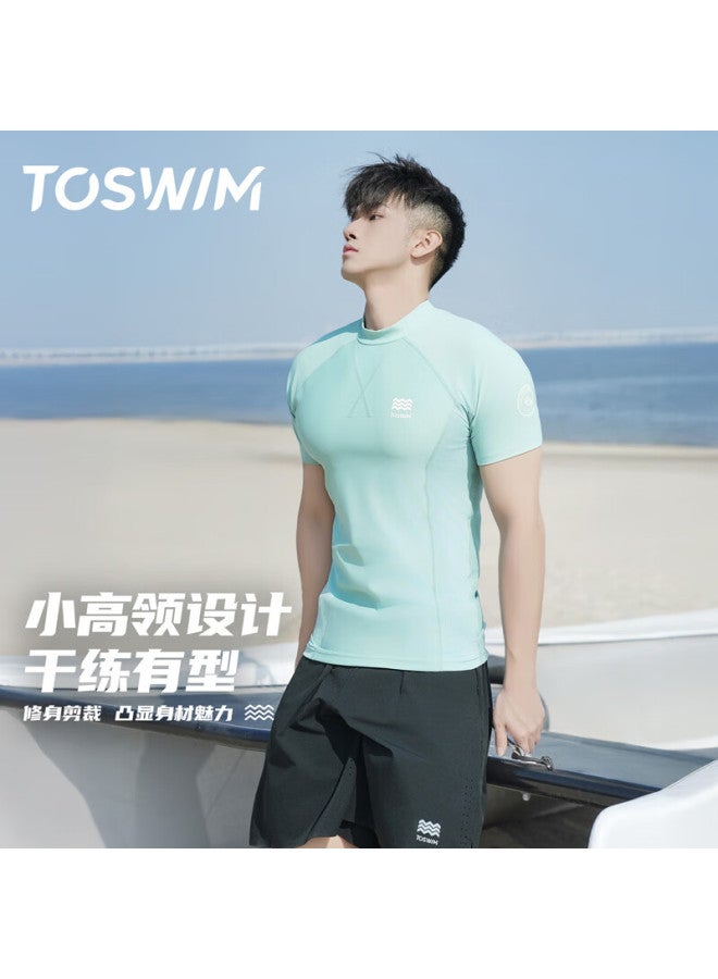 Toswim Men's Swimwear Surfing Suit Short Sleeve Sun Protection Quick-dry Water-ready Single Top, Oasis Green 4XL - Image 3