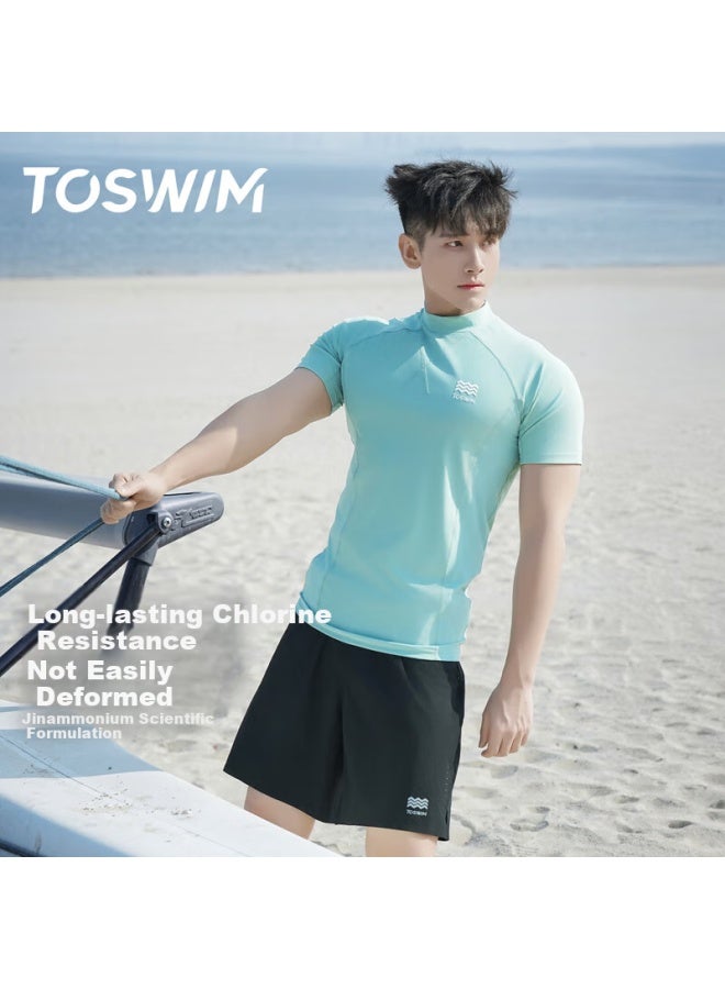 Toswim Men's Swimwear Surfing Suit Short Sleeve Sun Protection Quick-dry Water-ready Single Top, Oasis Green 4XL - Image 2