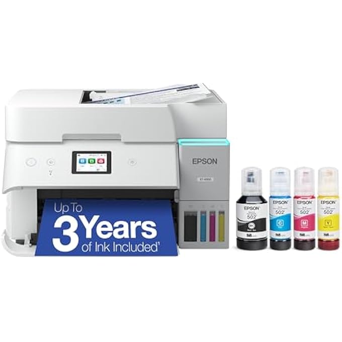 ECOTANK ET-4950 WIRELESS ALL-IN-ONE COLOR SUPERTANK PRINTER WITH UP TO 3 YEARS OF INK, REFILLABLE TANKS, PERFECT FOR OFFICE, 18 PPM, 2.4" COLOR TOUCHSCREEN, AUTO DOCUMENT FEEDER  WHITE - Image 2