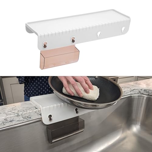 SiliProducts SiliSink Silicone Sink Edge Guard for Kitchen Sink - Fits 3.75” - 4” Wide - The Original Silicone Edge Protector with Sponge Caddy, 14” White - Image 1