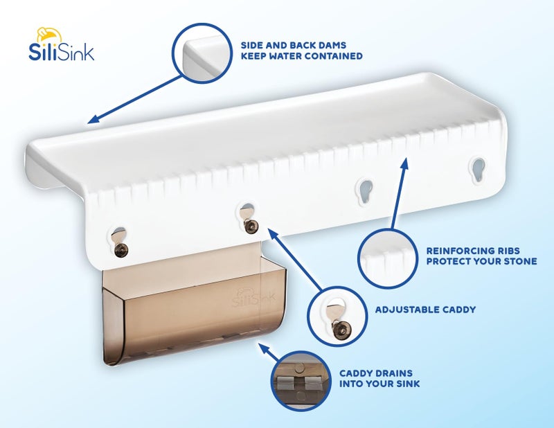 SiliProducts SiliSink Silicone Sink Edge Guard for Kitchen Sink - Fits 3.75” - 4” Wide - The Original Silicone Edge Protector with Sponge Caddy, 14” White - Image 4