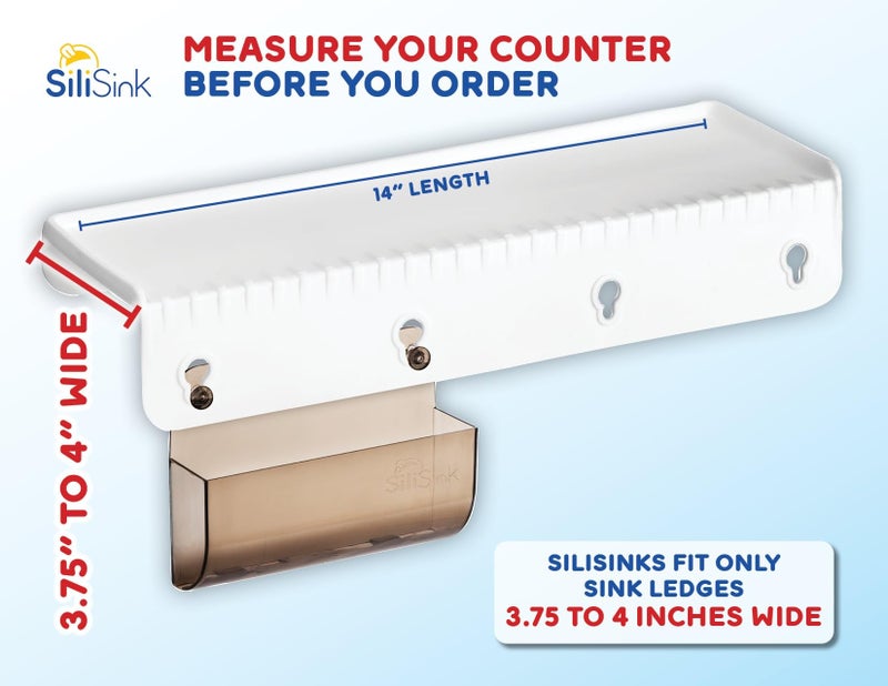 SiliProducts SiliSink Silicone Sink Edge Guard for Kitchen Sink - Fits 3.75” - 4” Wide - The Original Silicone Edge Protector with Sponge Caddy, 14” White - Image 2