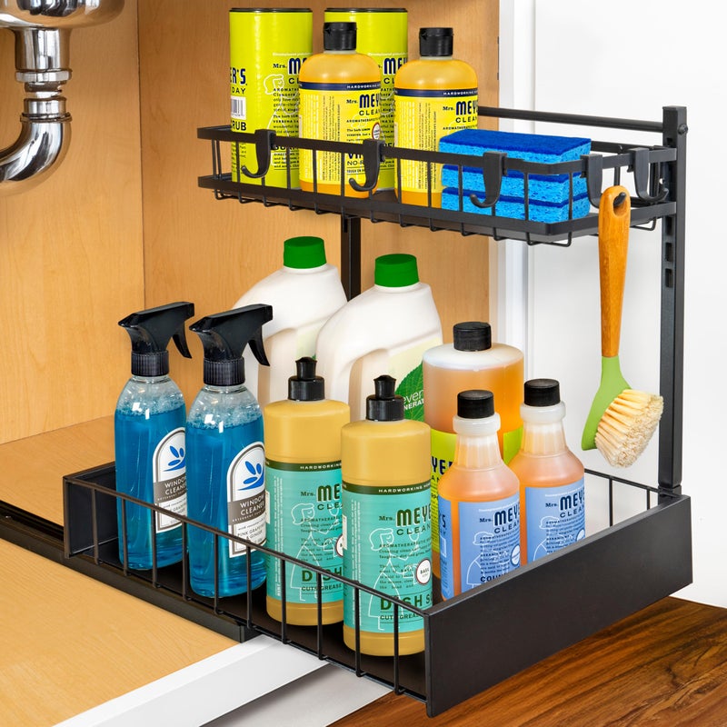 LYNK PROFESSIONAL LYNK PROFESSIONAL Pull Out Under Sink Kitchen Cabinet Organizer  115 in x 18 inch deep Drawer  Sliding Shelf Organizer for Cabinets and Undersink Storage Shelves  Lifetime Ltd Warranty  Chrome 