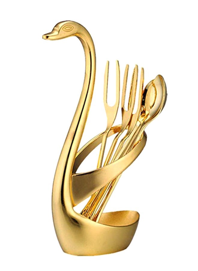 NIBEMINENT 7-Piece Swan Base Dinnerware Set Gold 5 x 15.5centimeter - Image 1