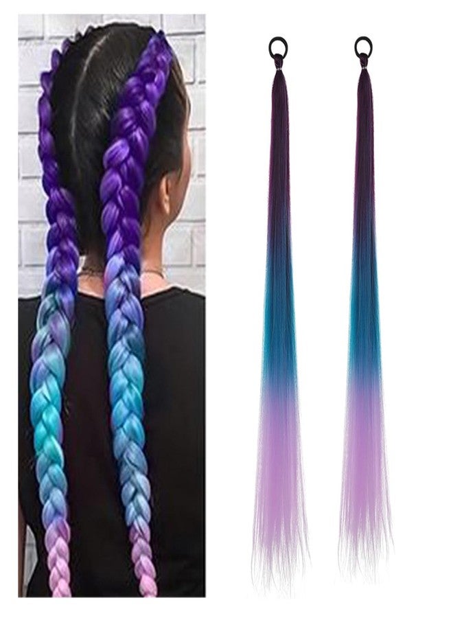BXT 1 Pair Braiding Hair Extensions Wig 70cm Ponytail Hairpiece Synthetic Gradient Braid Extensions for Women Festival Cosplay (Purple Blue) - Image 1