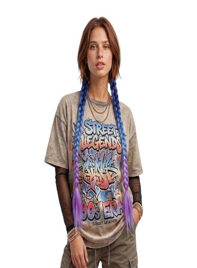 BXT 1 Pair Braiding Hair Extensions Wig 70cm Ponytail Hairpiece Synthetic Gradient Braid Extensions for Women Festival Cosplay (Purple Blue) - Image 4