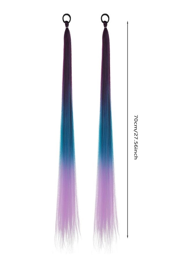 BXT 1 Pair Braiding Hair Extensions Wig 70cm Ponytail Hairpiece Synthetic Gradient Braid Extensions for Women Festival Cosplay (Purple Blue) - Image 2