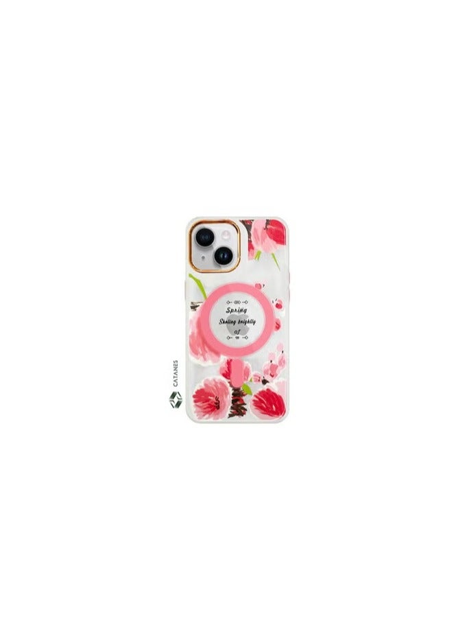 CATANES Case for Apple iPhone 14 PLUS Floral Design Fashion Flower Compatible with MagSafe & Wireless Charging Cover PINK - Image 1